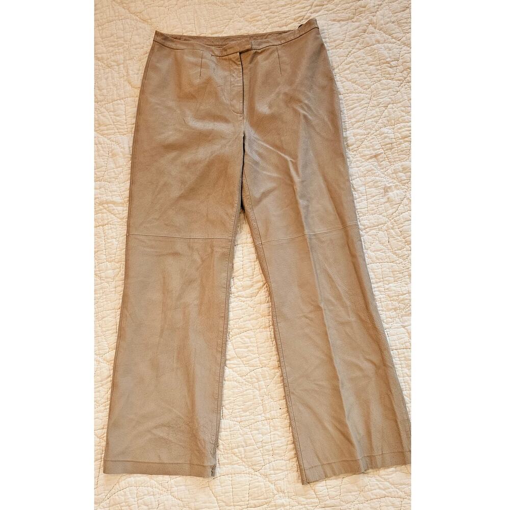 Vintage‎ Cami Women Leather Mid Rise Flared Pants Size 14 Lt Tan Textured